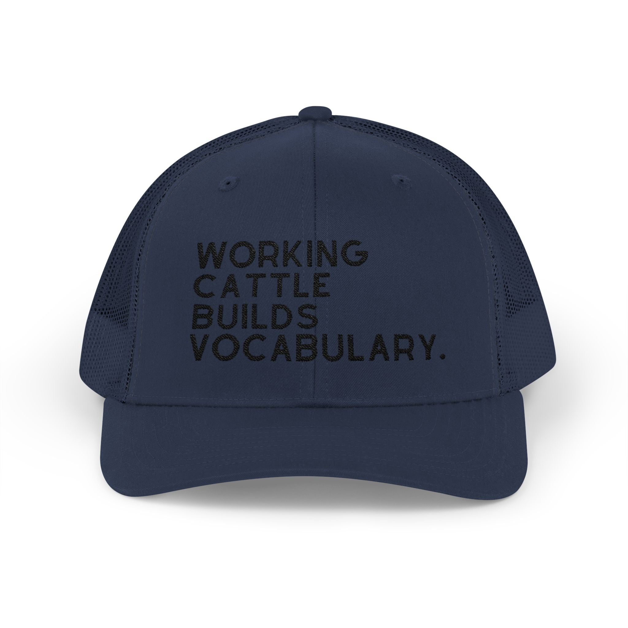 Embroidered Working Cattle Builds Vocabulary Trucker Hat [23 Colors] Embroidered TCC Hat The Cinchy Cowgirl - Print Navy