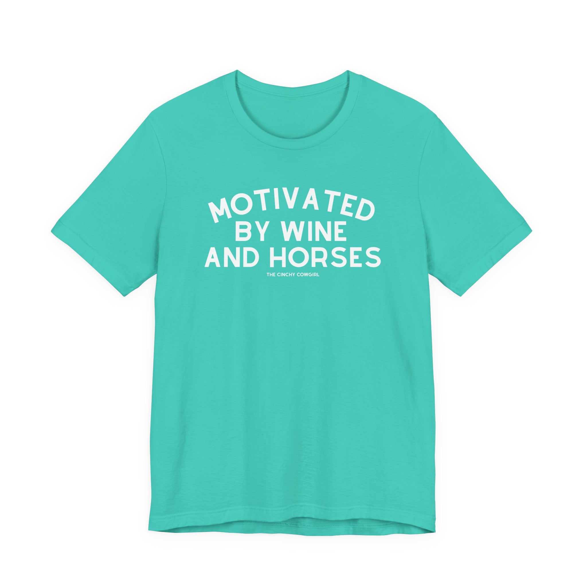 Motivated By Wine & Horses Short Sleeve Tee T-Shirt The Cinchy Cowgirl - Print Teal XS
