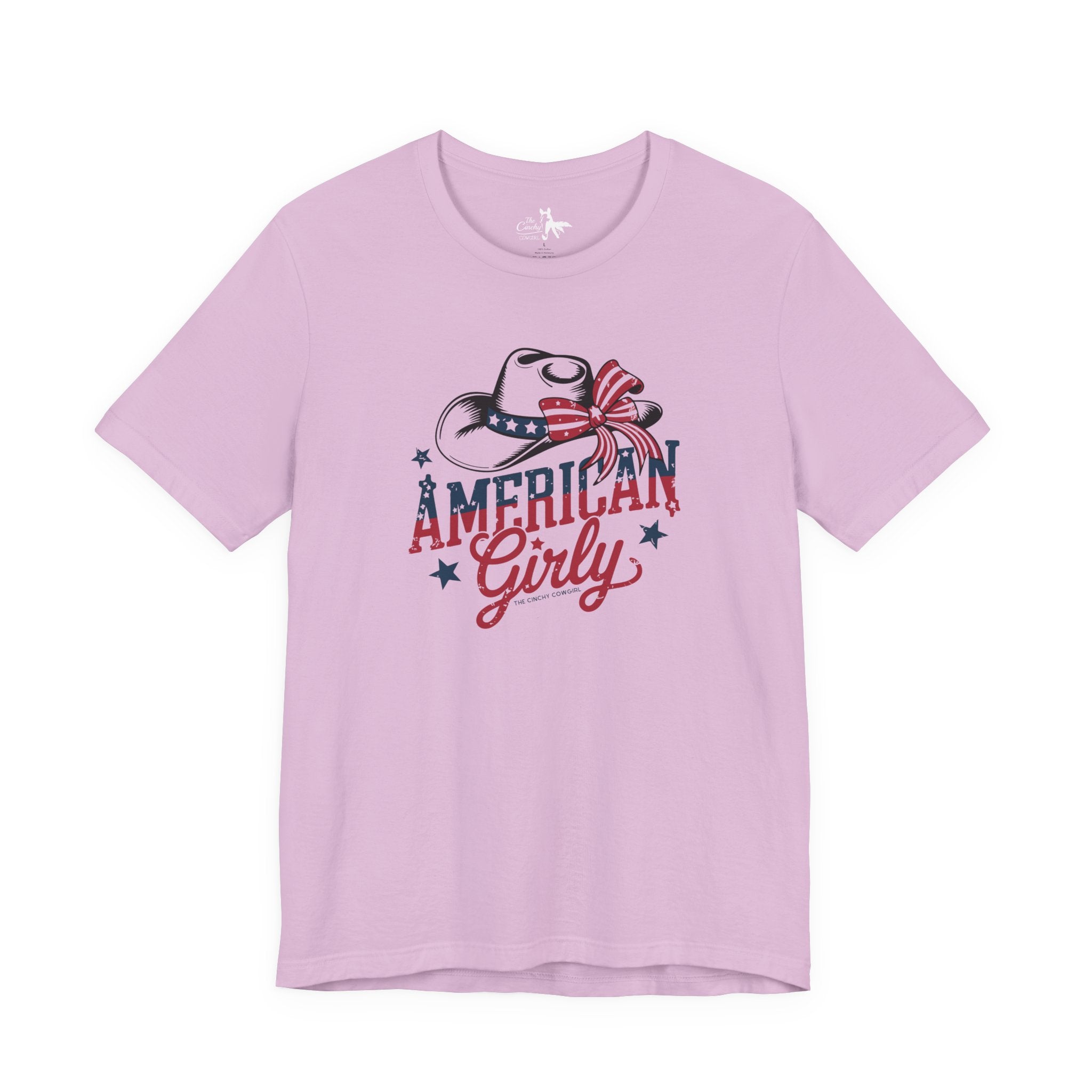 Patriotic American Girly Short Sleeve Tee Graphic Tee The Cinchy Cowgirl - Print Lilac XS