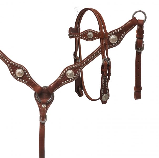 Silver Concho Headstall and Breastcollar Set headstall set Shiloh Brown