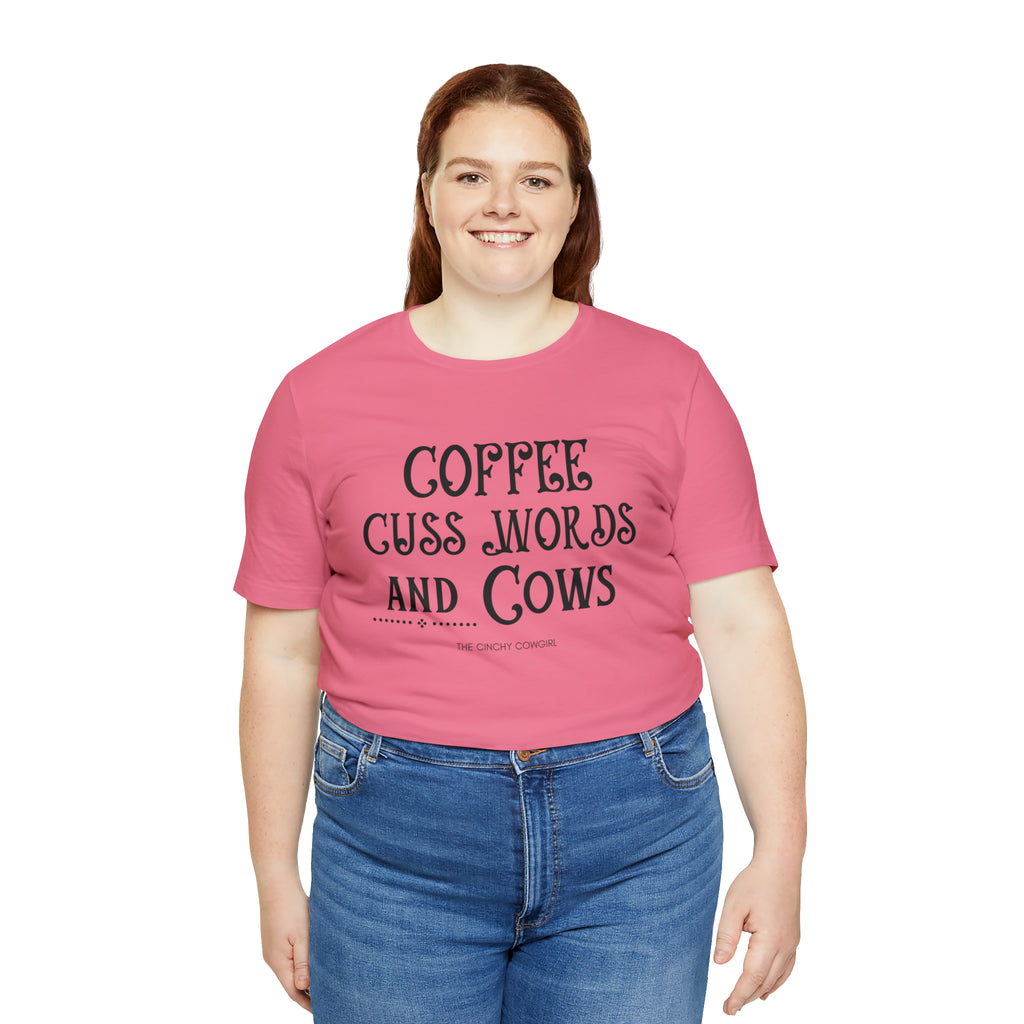 Coffee Cuss Words & Cows Short Sleeve Graphic Tee T-Shirt Printify   
