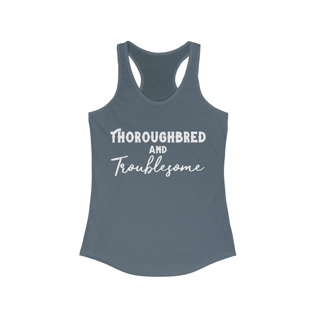 Thoroughbred & Troublesome Racerback Tank Horse Color Shirts Printify XS Solid Indigo 