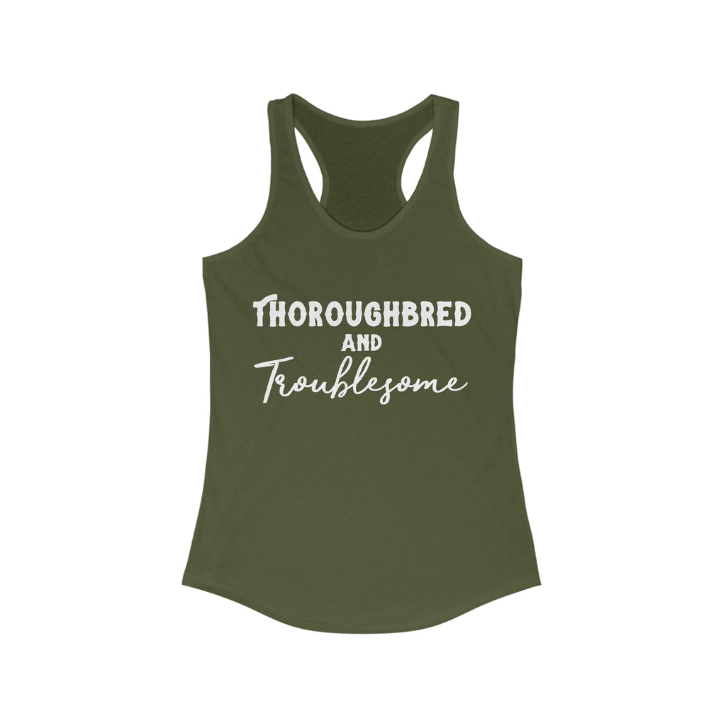 Thoroughbred & Troublesome Racerback Tank Horse Color Shirts Printify XS Solid Military Green 