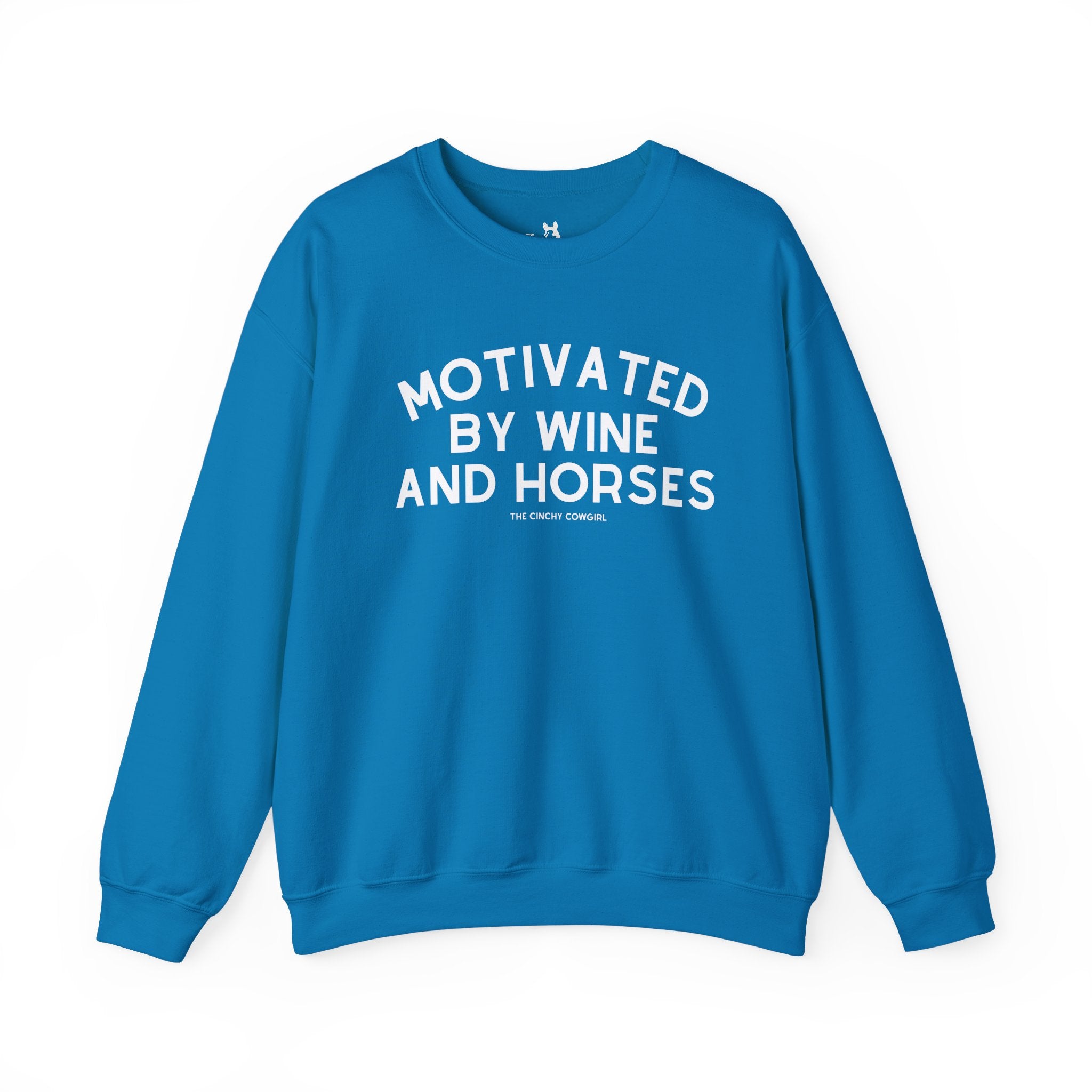 Motivated By Wine & Horses Fleece Pullover Sweatshirt The Cinchy Cowgirl - Print S Sapphire