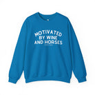 Motivated By Wine & Horses Fleece Pullover Sweatshirt The Cinchy Cowgirl - Print S Sapphire
