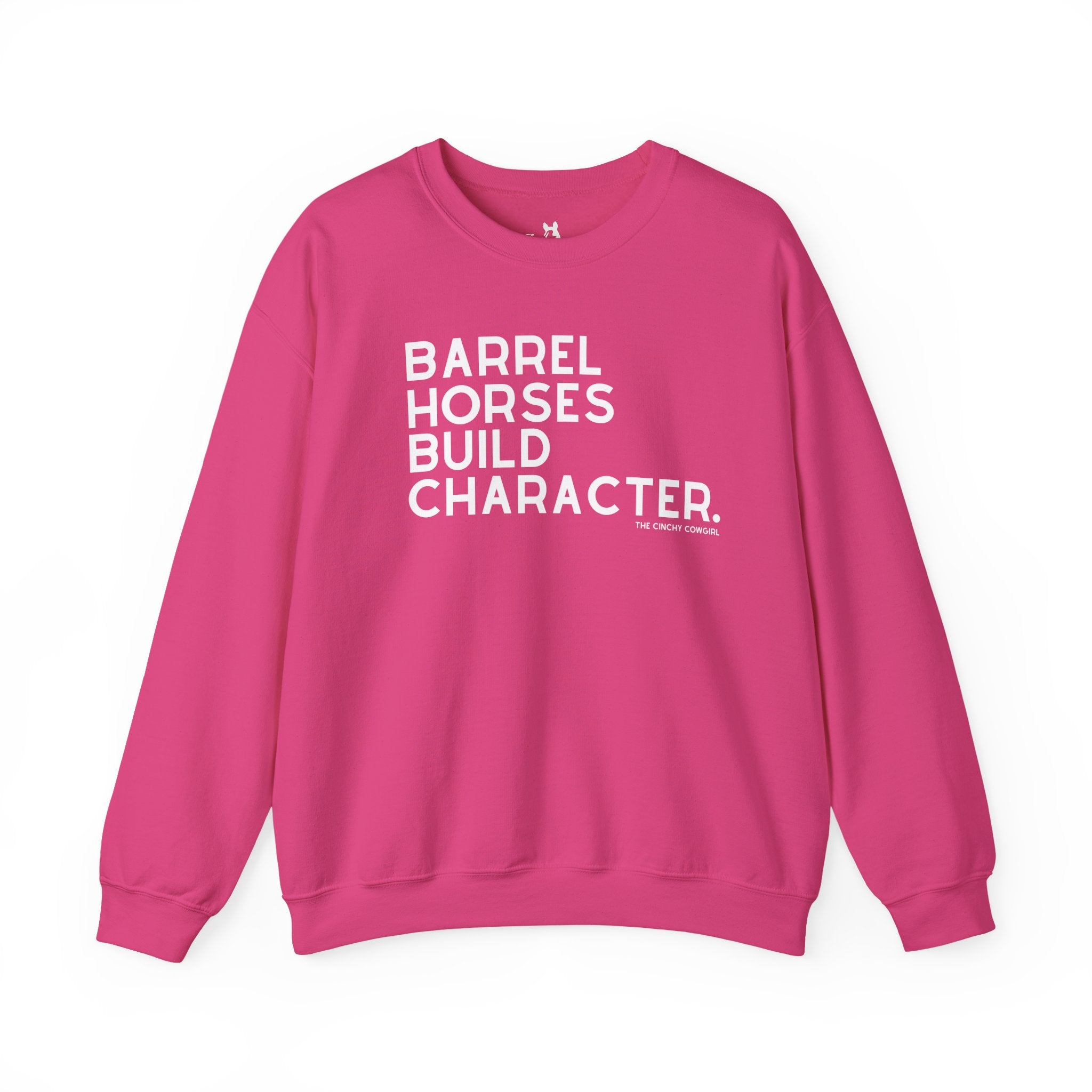 Barrel Horses Build Character Pullover Sweatshirt The Cinchy Cowgirl - Print S Heliconia
