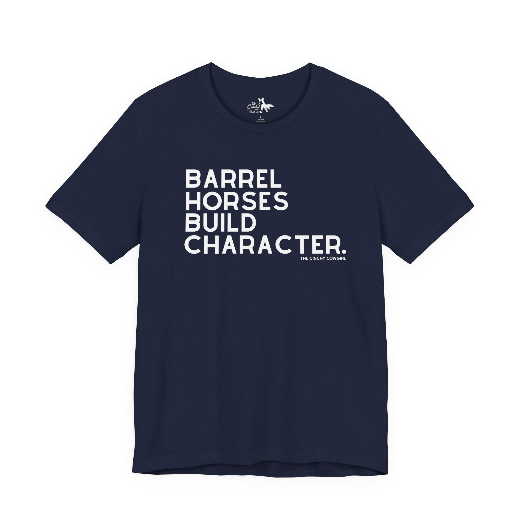 Barrel Horses Build Character Short Sleeve Tee Graphic Tee The Cinchy Cowgirl - Print Navy XS