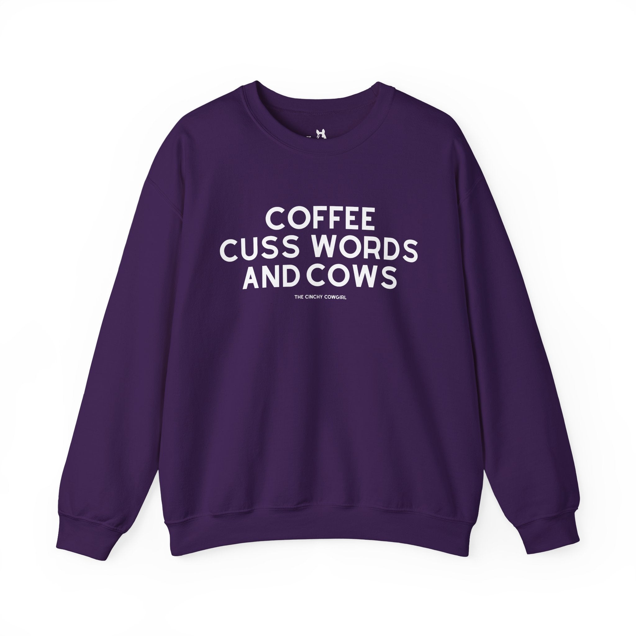 Coffee, Cuss Words And Cows Fleece Pullover Sweatshirt The Cinchy Cowgirl - Print S Purple