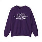 Coffee, Cuss Words And Cows Fleece Pullover Sweatshirt The Cinchy Cowgirl - Print S Purple