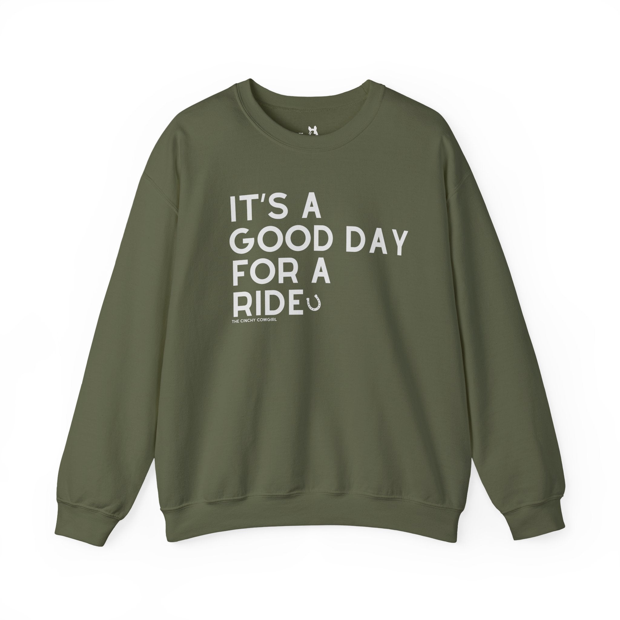 It's A Good Day For A Ride Fleece Pullover Sweatshirt The Cinchy Cowgirl - Print S Military Green
