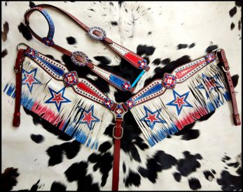 Patriotic Star Fringe Headstall Set headstall set Shiloh   