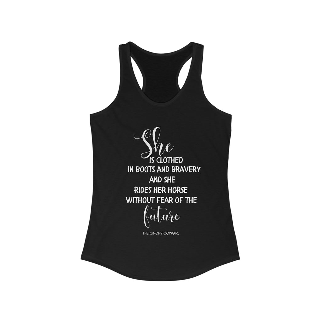 She is Clothed Racerback Tank tcc graphic tee Printify XS Solid Black 