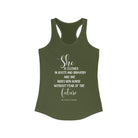 She is Clothed Racerback Tank tcc graphic tee Printify XS Solid Military Green