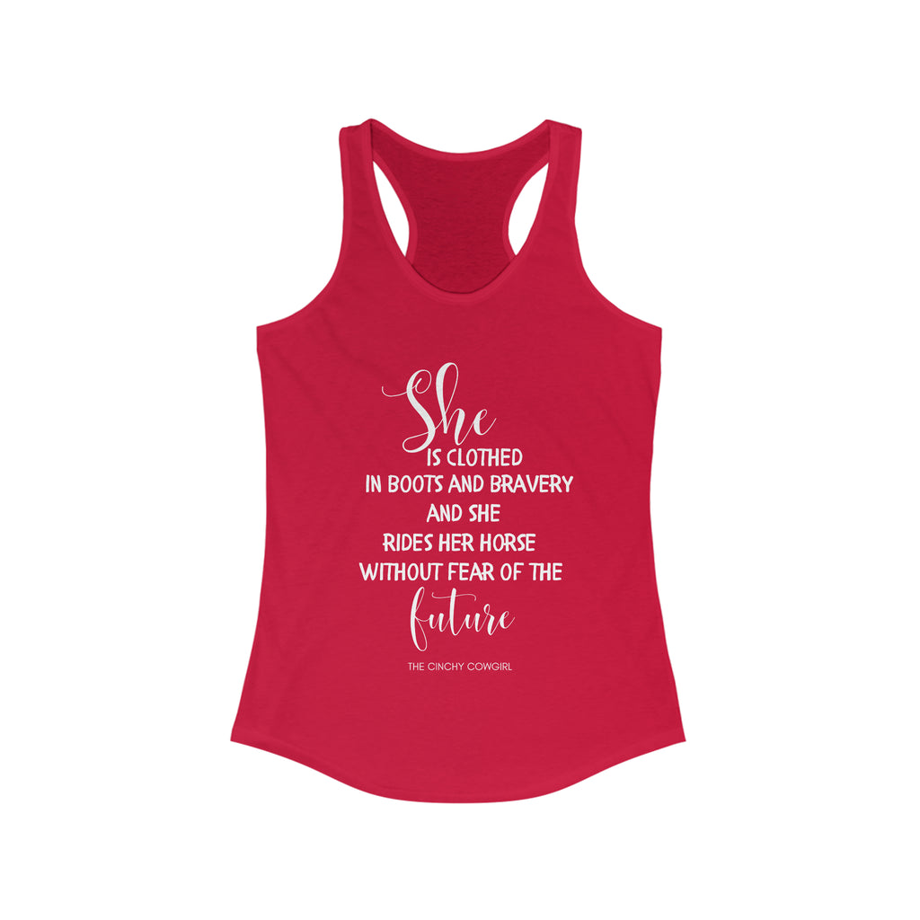 She is Clothed Racerback Tank tcc graphic tee Printify XS Solid Red 