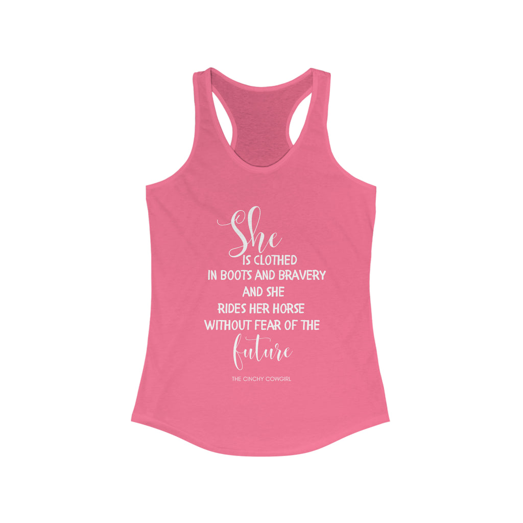She is Clothed Racerback Tank tcc graphic tee Printify XS Solid Hot Pink 