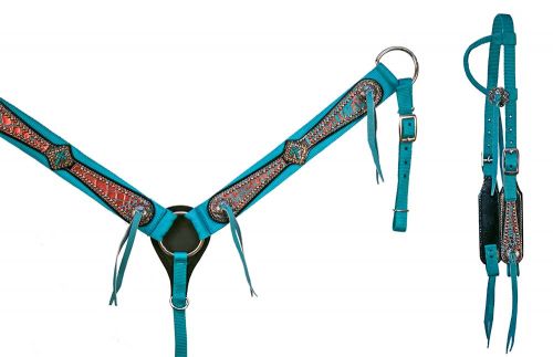 Turquoise Nylon Crocodile Overlay Headstall Set headstall set Shiloh   