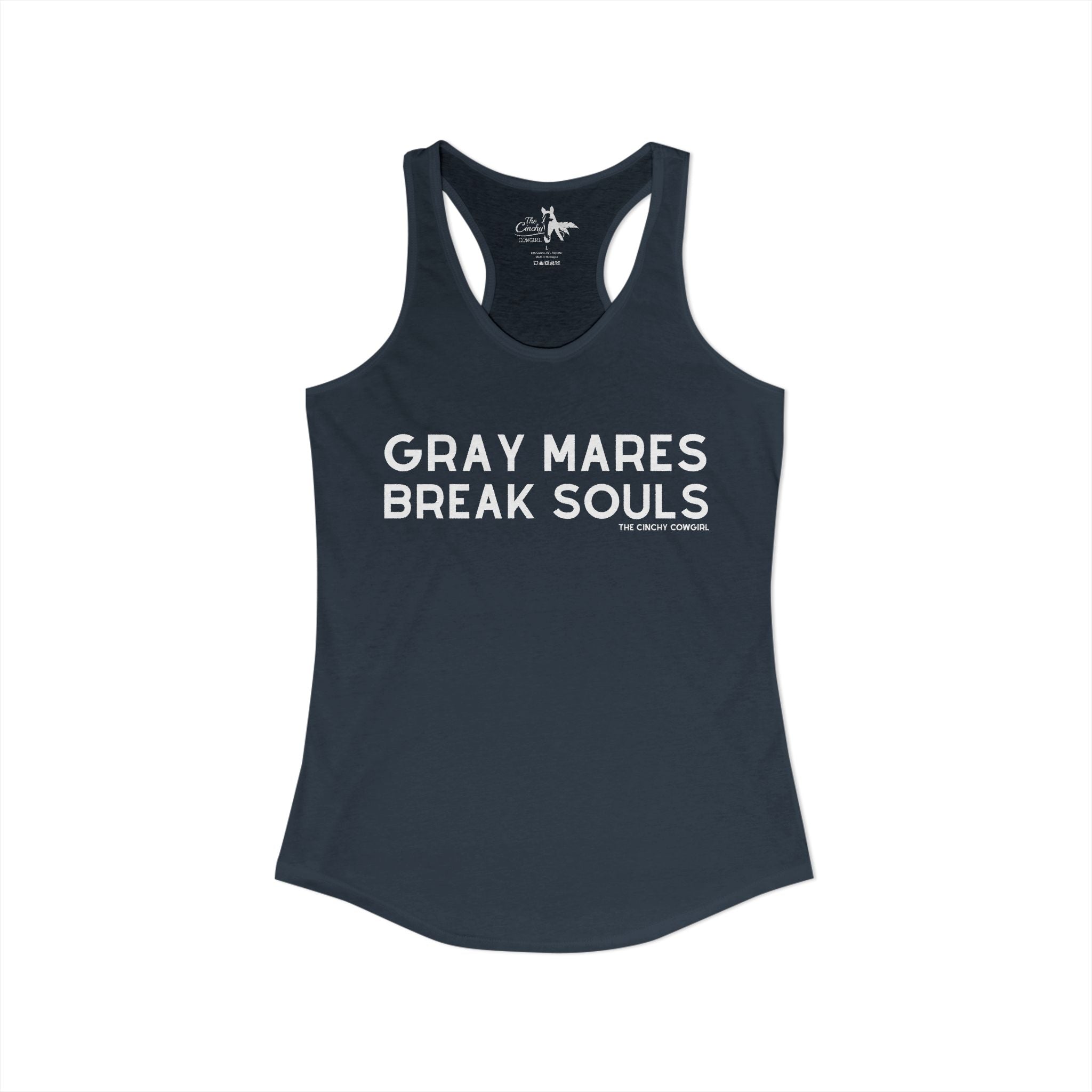 Gray Mares Break Souls Tank Top Tank Top The Cinchy Cowgirl - Print XS Solid Indigo