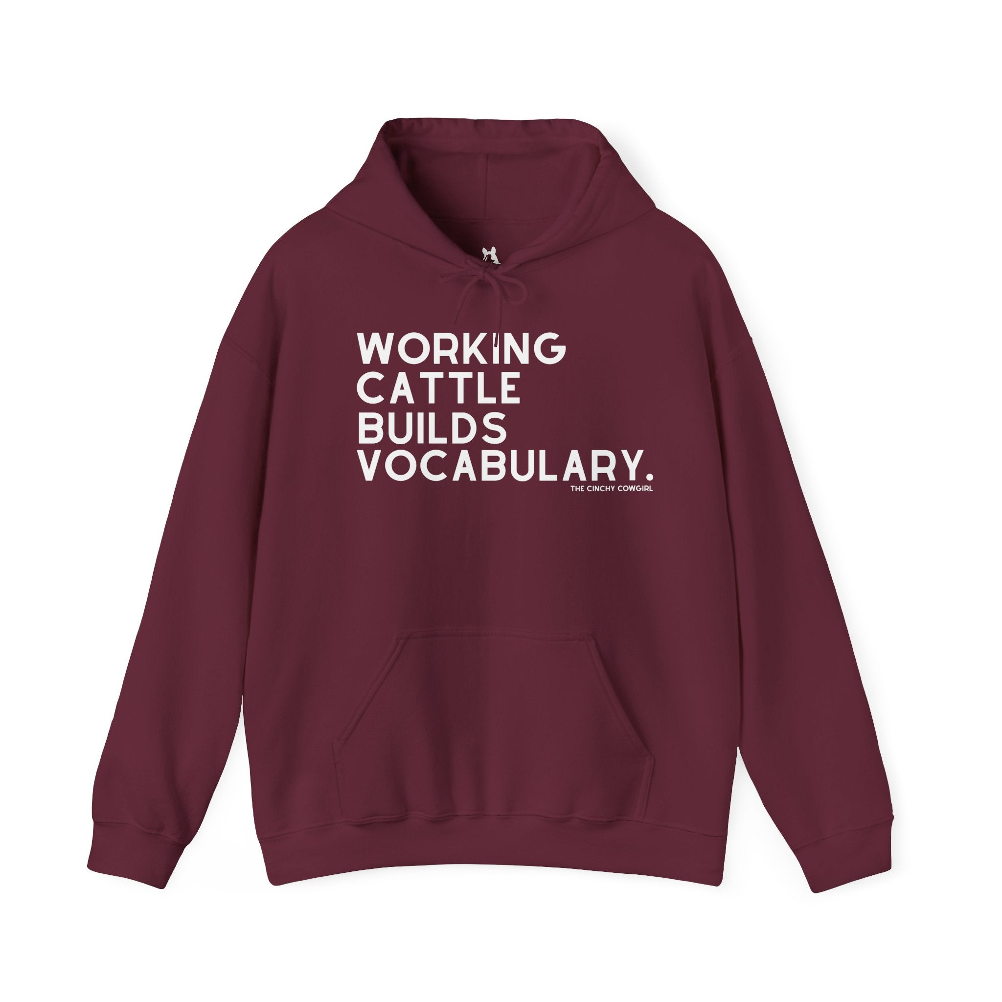 Working Cattle Builds Vocabulary Hoodie Graphic Hoodie The Cinchy Cowgirl - Print Maroon S