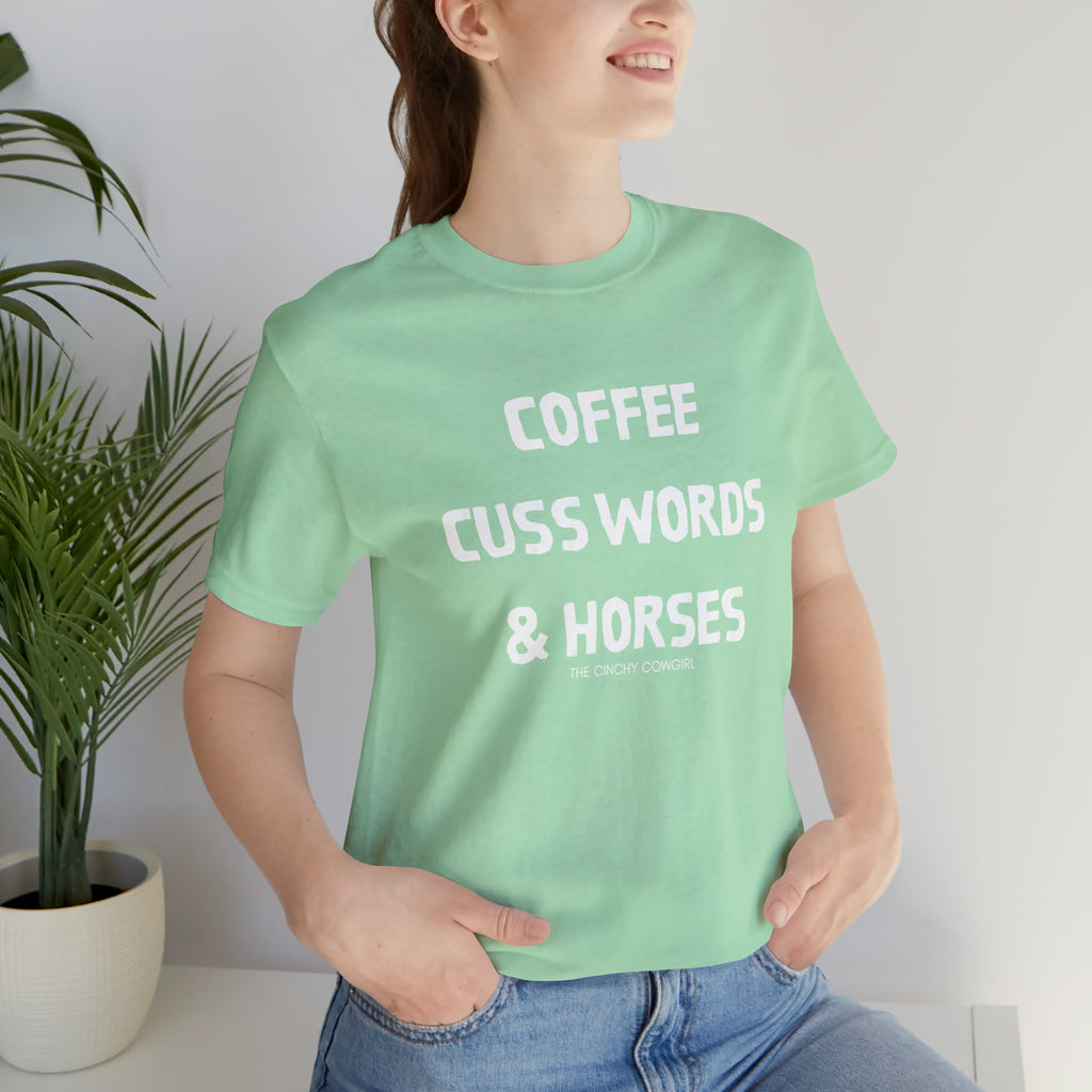 Coffee, Cuss Words, & Horses Short Sleeve Tee tcc graphic tee Printify Mint XS 