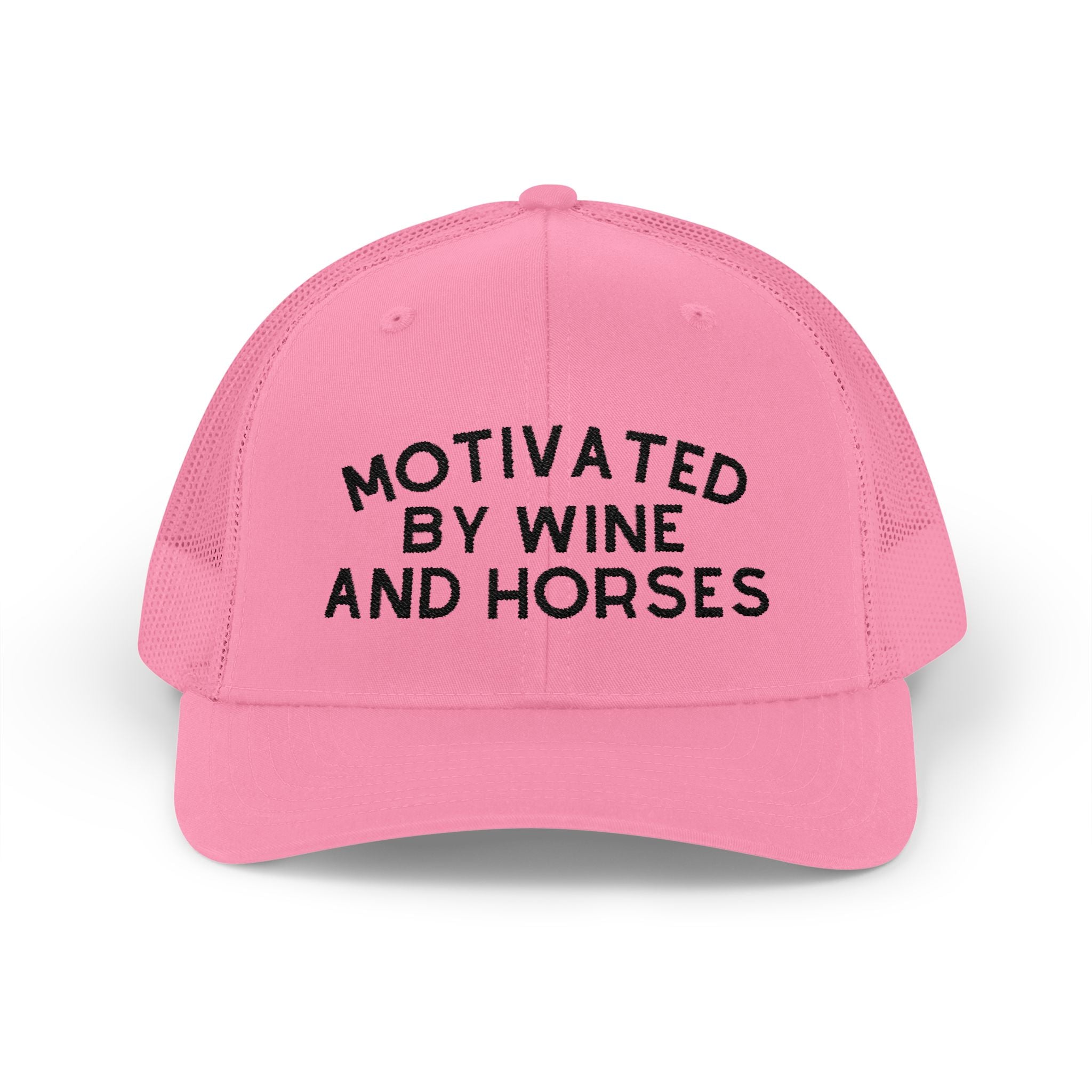 Motivated by Wine & Horses Trucker Hat Embroidered TCC Hat The Cinchy Cowgirl - Print Pink