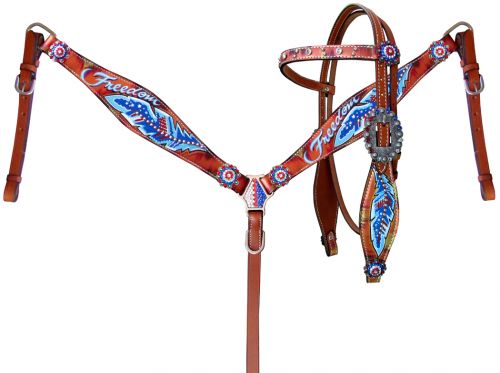 Freedom Painted Feather Headstall Set headstall set Shiloh   