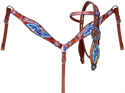 OUT OF STOCK Freedom Painted Feather Headstall Set headstall set Shiloh   