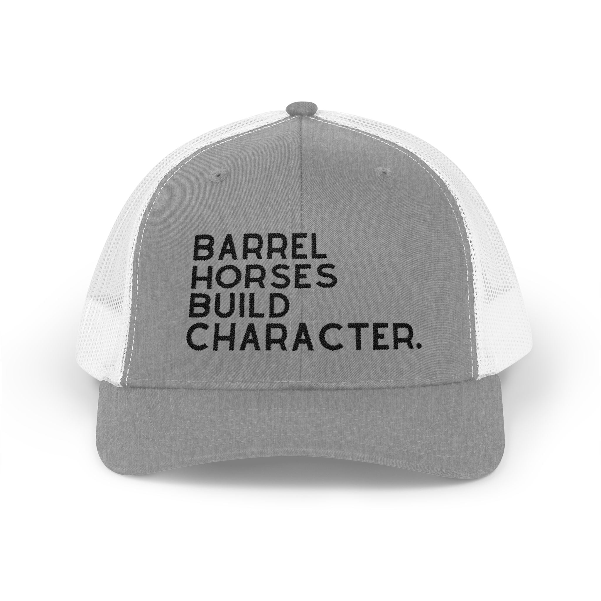 Barrel Horses Build Character Embroidered Hat Hats The Cinchy Cowgirl - Print Heather Grey / White One size