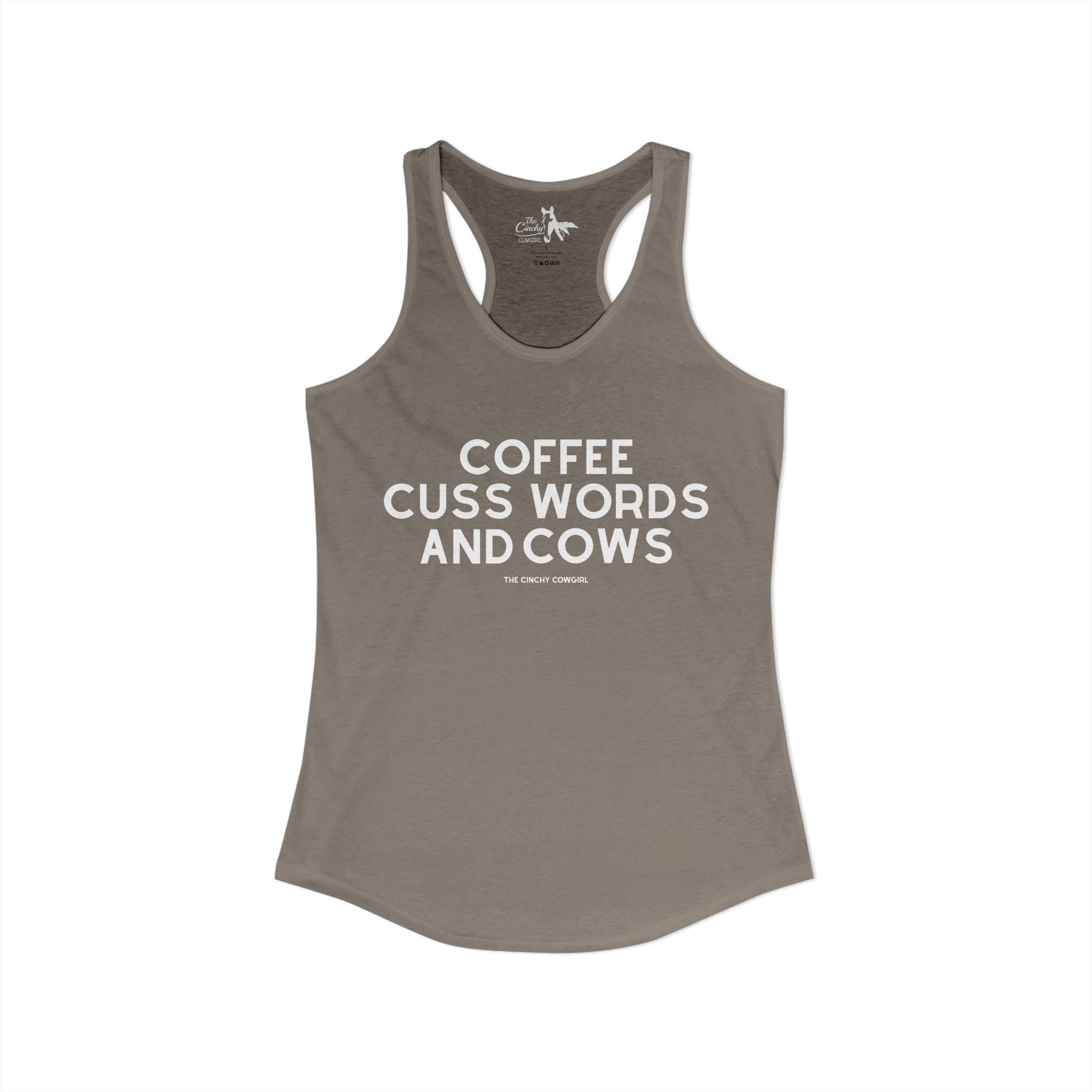 Coffee, Cuss Words And Cows Tank Top Tank Top The Cinchy Cowgirl - Print XS Solid Warm Gray