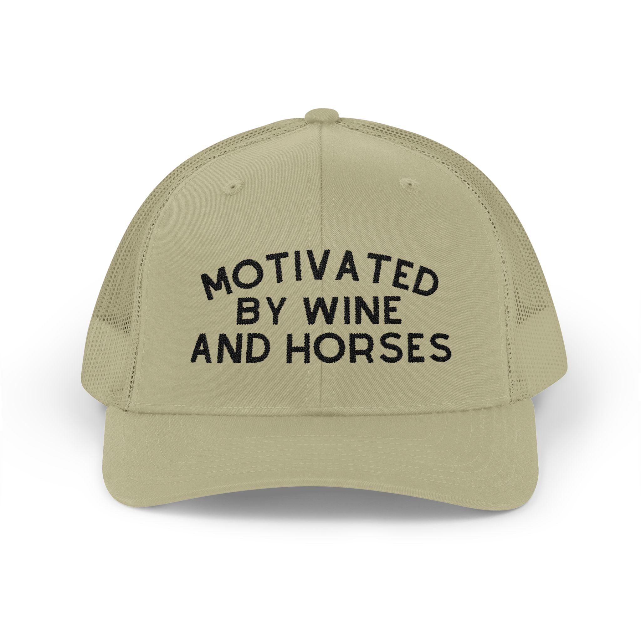 Motivated by Wine & Horses Trucker Hat Embroidered TCC Hat The Cinchy Cowgirl - Print Khaki