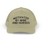 Motivated by Wine & Horses Trucker Hat Embroidered TCC Hat The Cinchy Cowgirl - Print Khaki