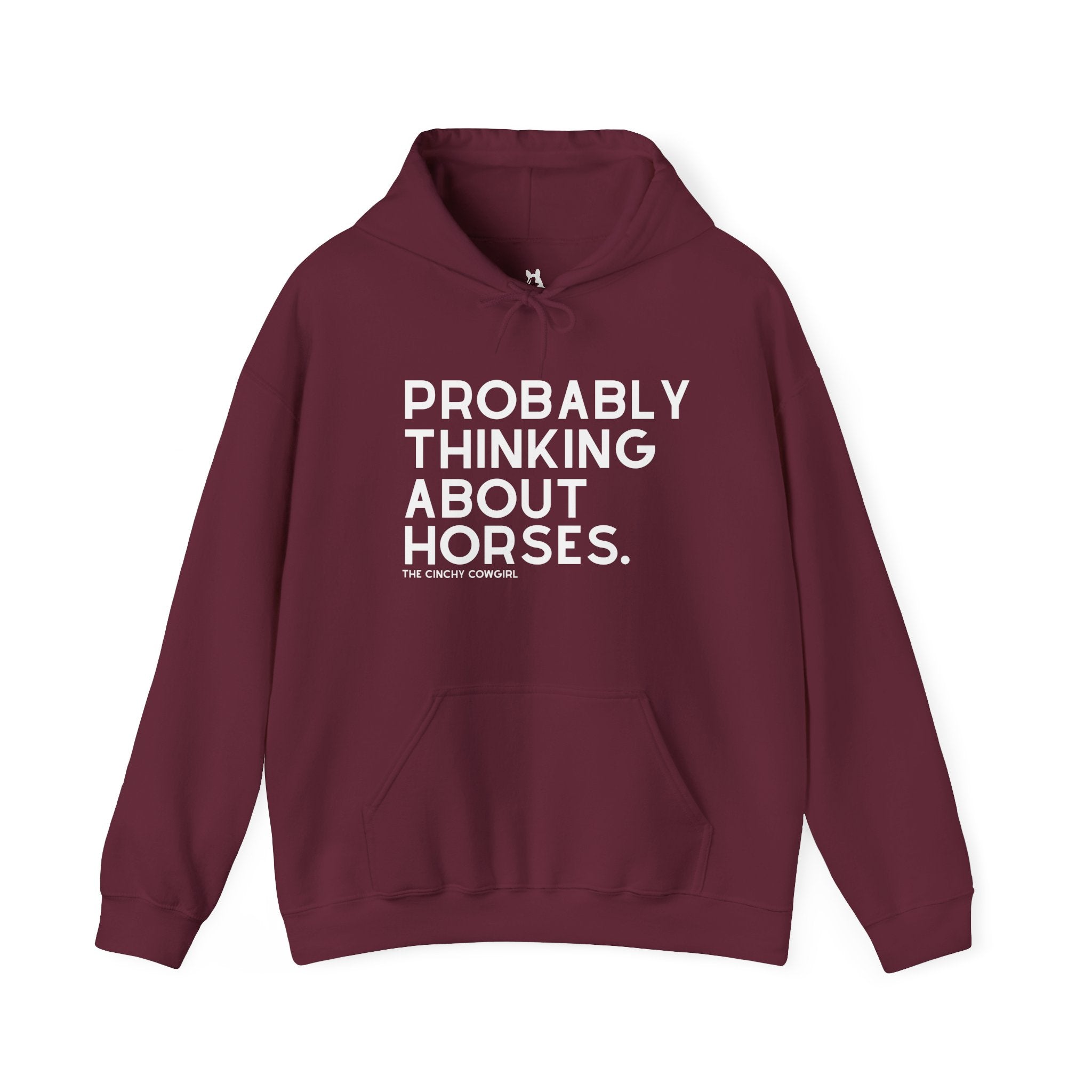 Probably Thinking About Horses Hoodie Graphic Hoodie The Cinchy Cowgirl - Print Maroon S