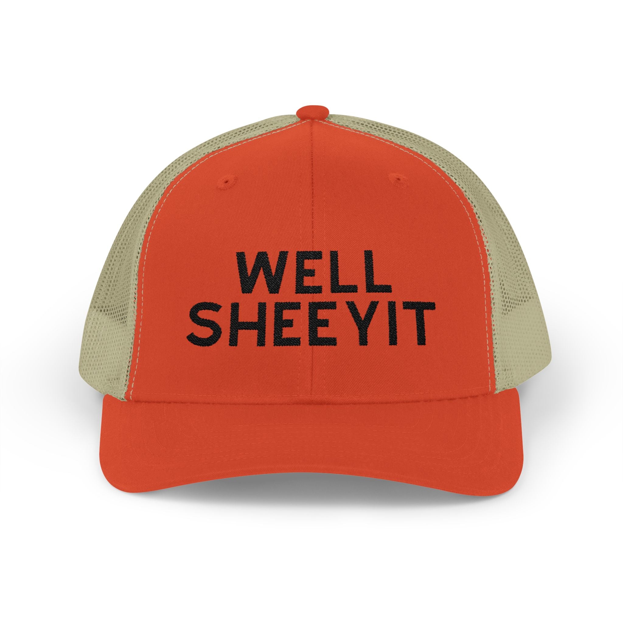 Well Sheeyit Trucker Hat Embroidered TCC Hat The Cinchy Cowgirl- Print Rustic Orange / Khaki