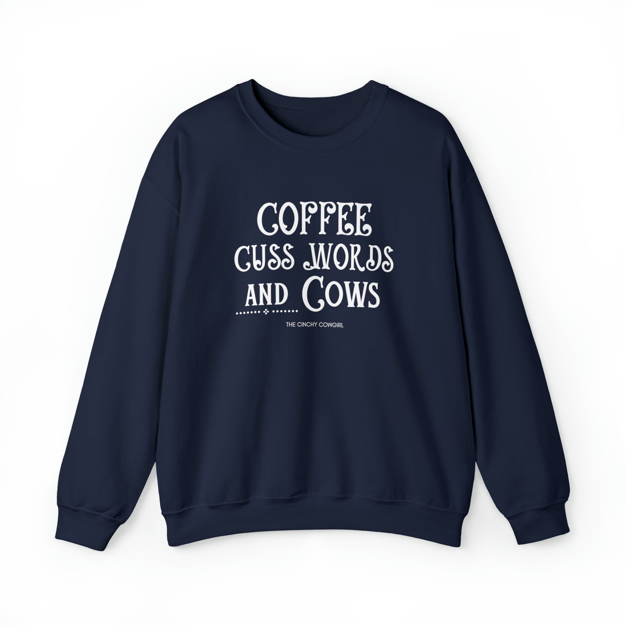 Coffee Cuss Words & Cows Crewneck Sweatshirt Sweatshirt Printify S Navy 