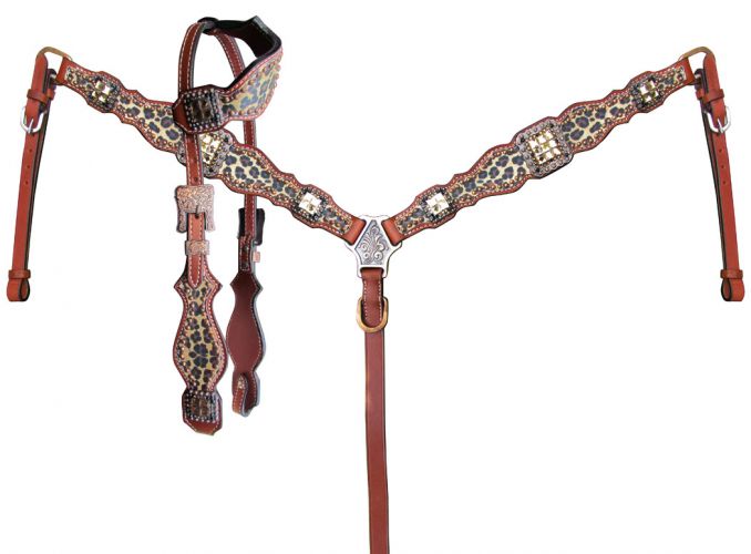 Copper Studs & Cheetah Print Headstall Set headstall set Shiloh   