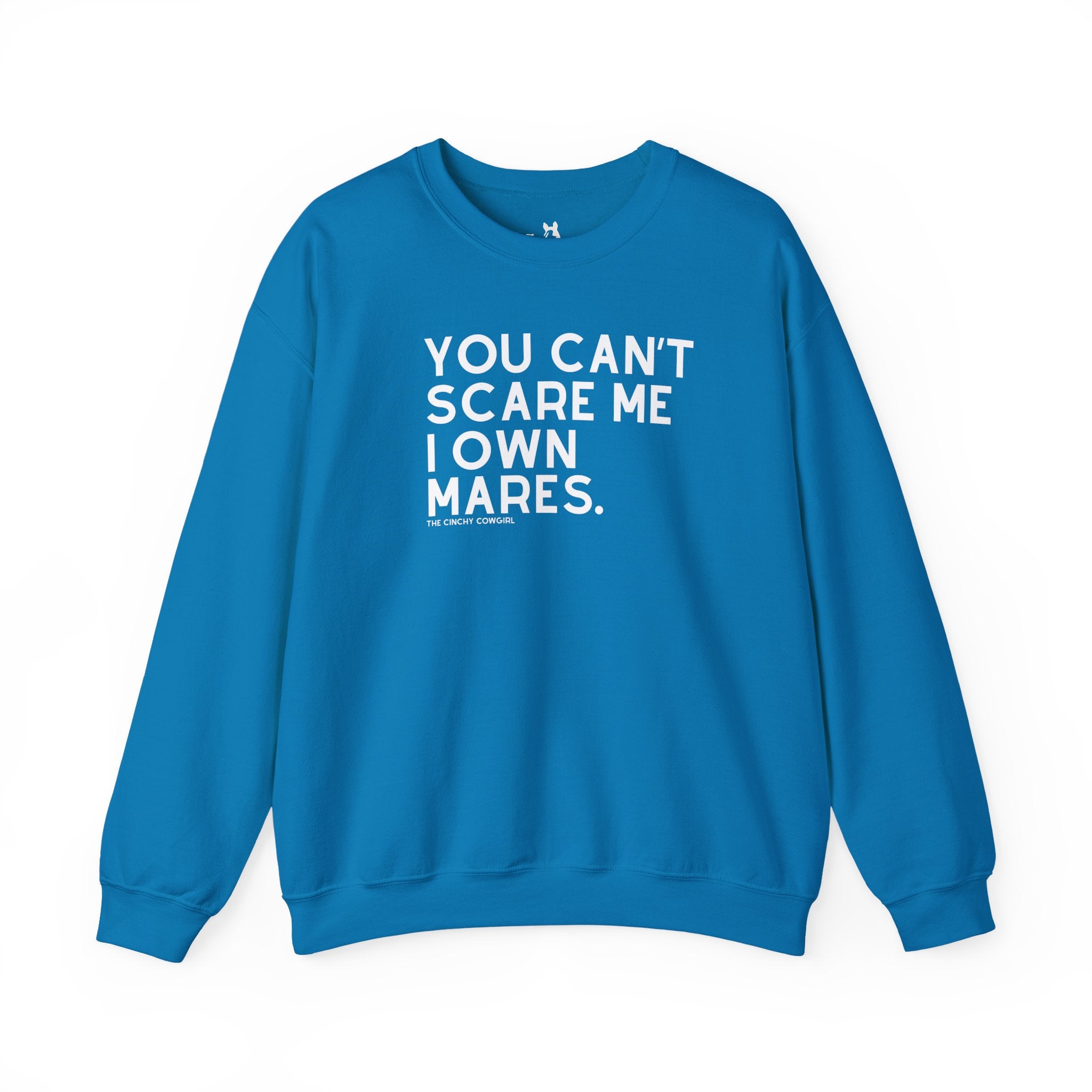 You Can't Scare Me I Own Mares Pullover Sweatshirt The Cinchy Cowgirl - Print S Sapphire