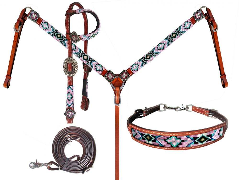 Pastel Beaded 4 Piece headstall Set headstall set Shiloh   