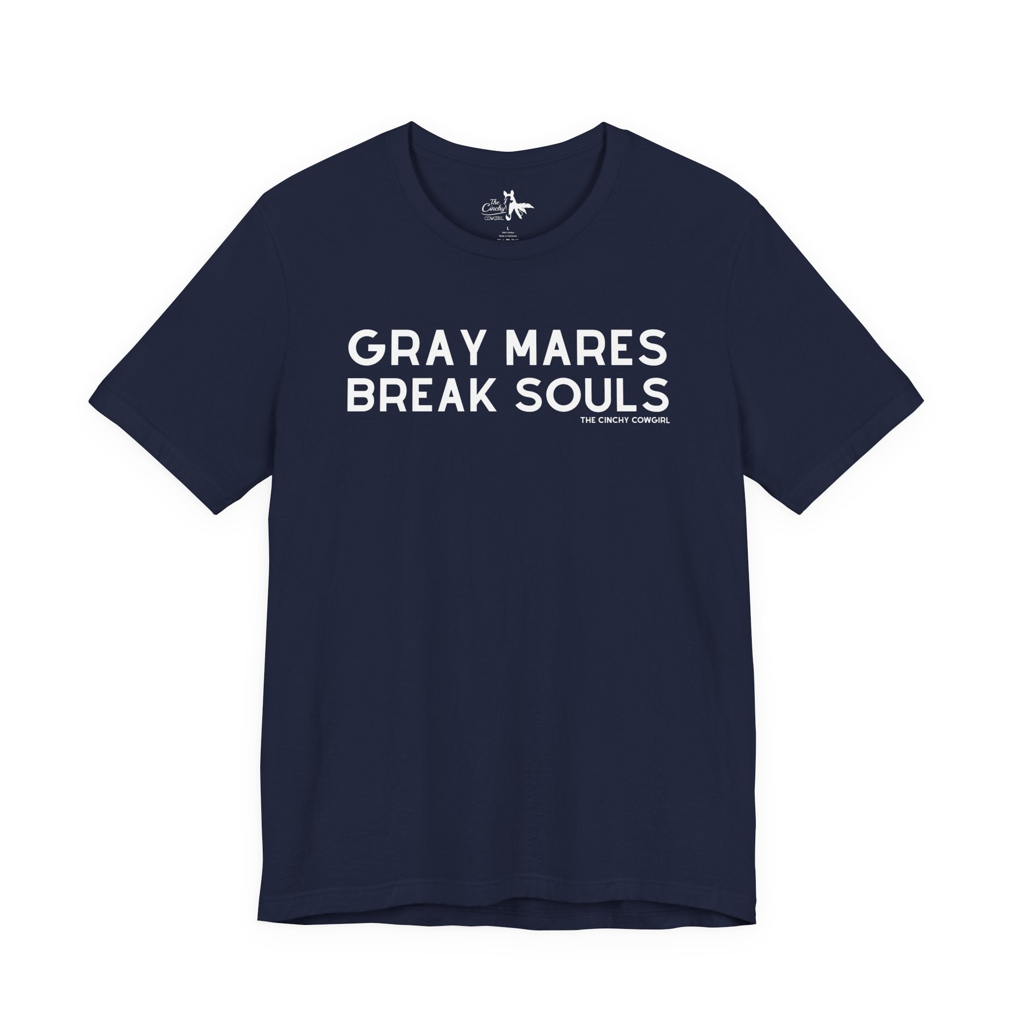 Gray Mares Break Souls Short Sleeve Tee T-Shirt The Cinchy Cowgirl - Print Navy XS