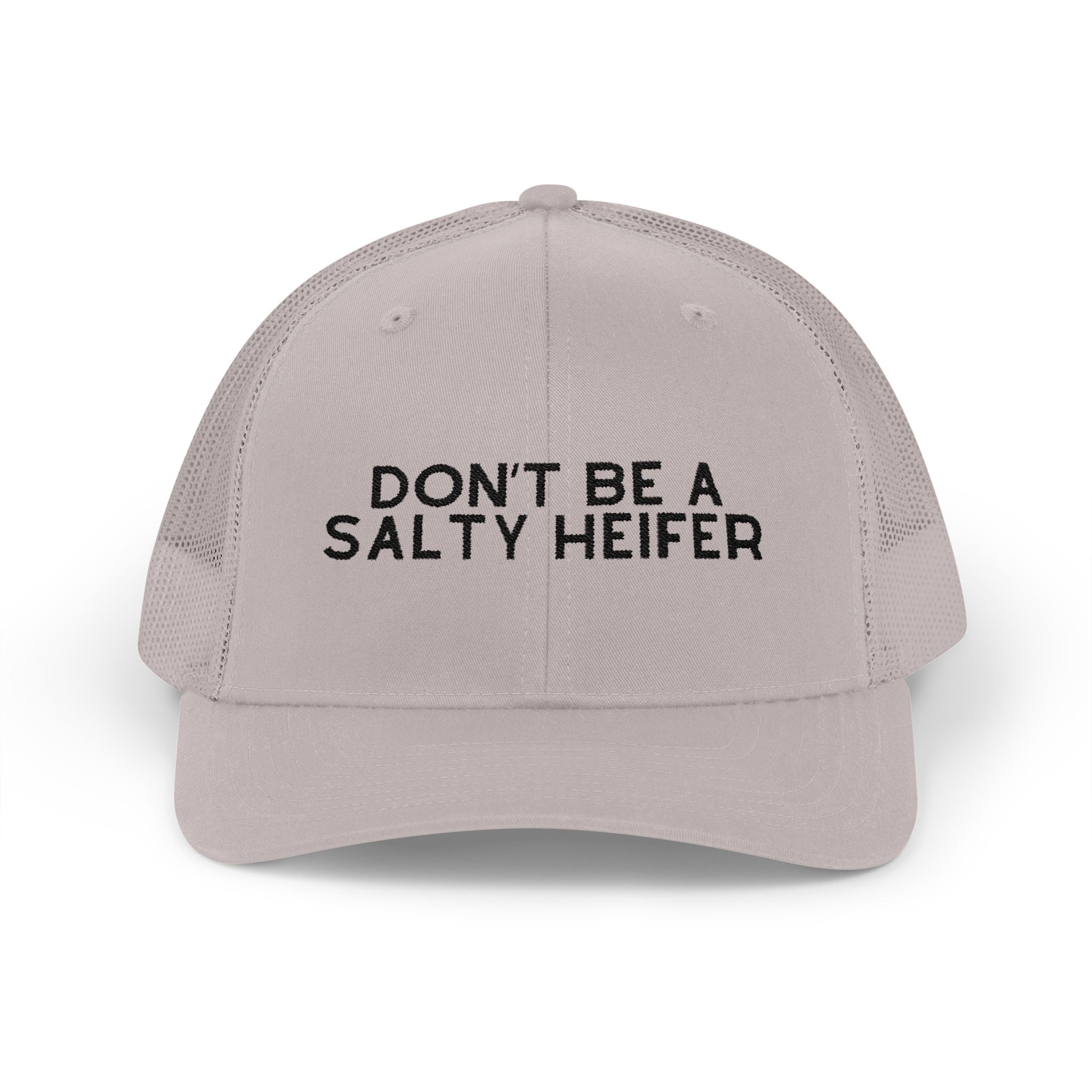 Embroidered Don't Be A Salty Heifer Trucker Hat Embroidered TCC Hat The Cinchy Cowgirl- Print Silver