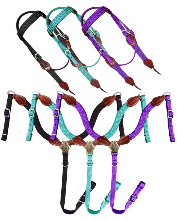 Nylon Colored with Leather Accented Headstall Sets headstall set Shiloh   