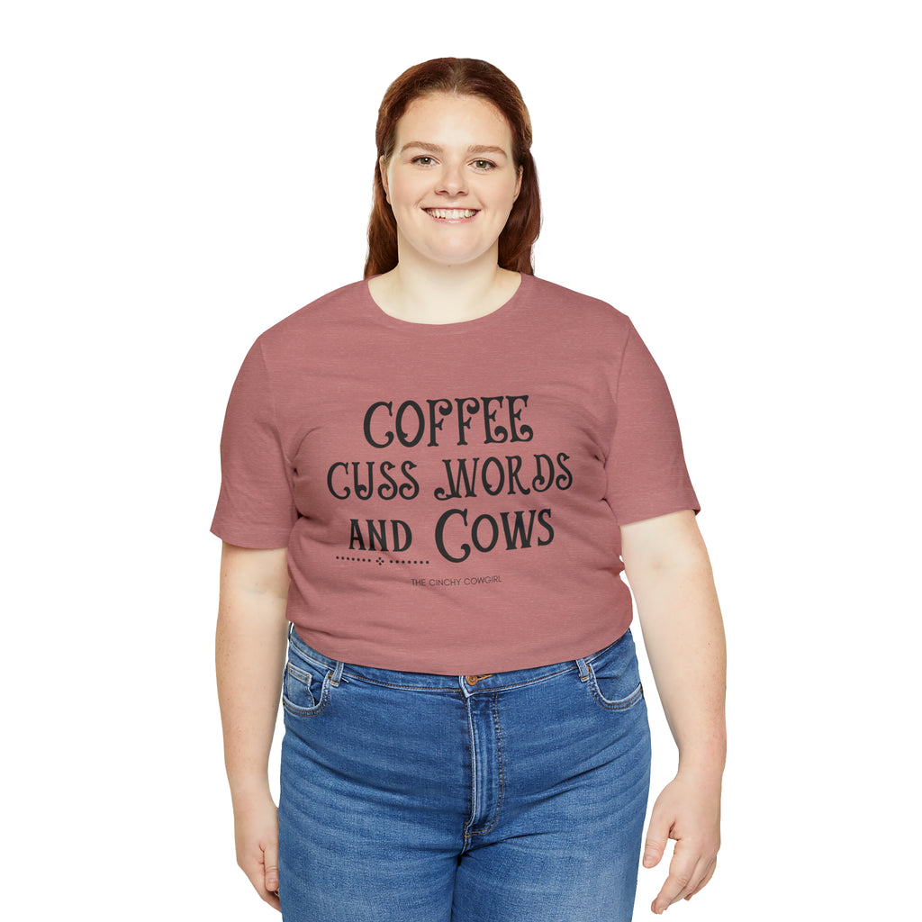 Coffee Cuss Words & Cows Short Sleeve Graphic Tee T-Shirt Printify   