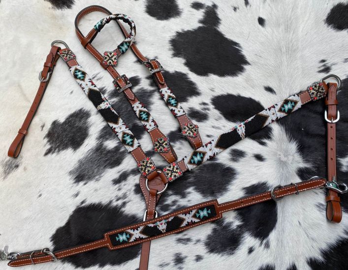 Southwest Beaded 4 Piece Headstall Set headstall set Shiloh   