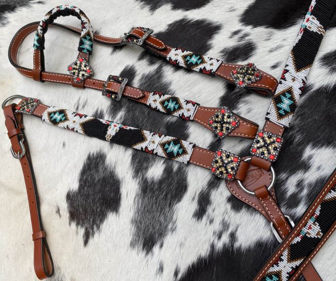 Southwest Beaded 4 Piece Headstall Set headstall set Shiloh   