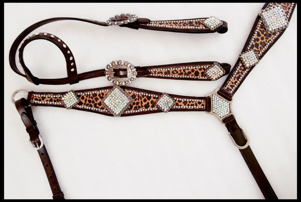 Cheetah & Rhinestone Headstall Set headstall set Shiloh   