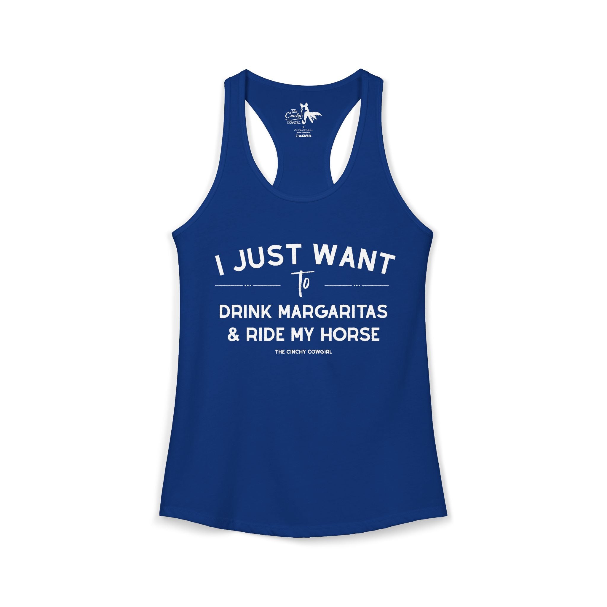 I Just Want to Drink Margaritas And Ride My Horse Tank Top Tank Top The Cinchy Cowgirl - Print XS Solid Royal