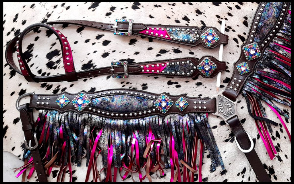 Pink Metallic Rainbow Inlay Headstall Set headstall set Shiloh
