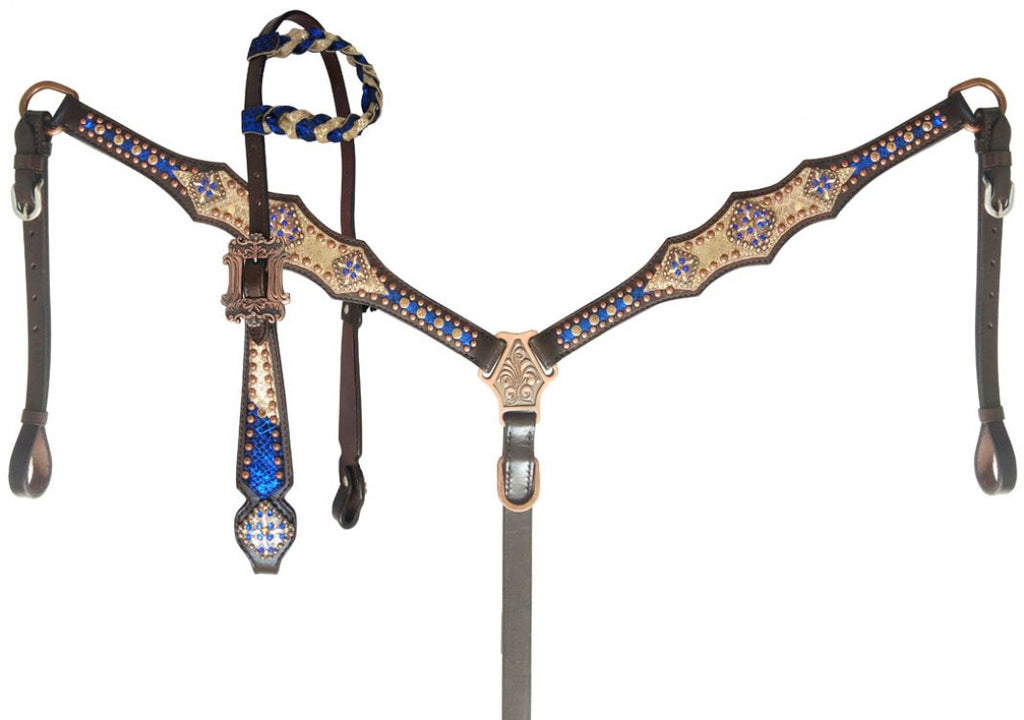 Royal Blue & Gold Headstall Set headstall set Shiloh   