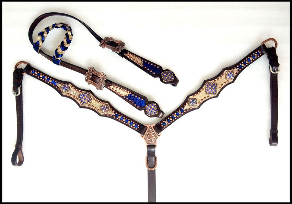 Royal Blue & Gold Headstall Set headstall set Shiloh   