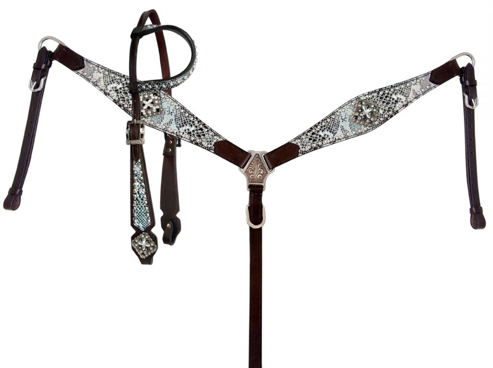 Snakeskin Inlay One Ear Headstall Set headstall set Shiloh   