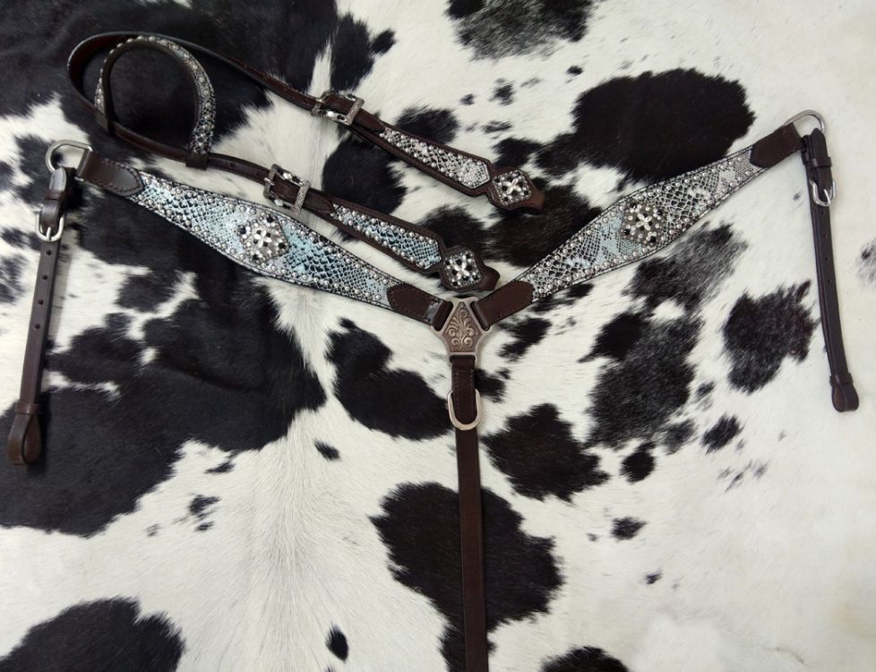 Snakeskin Inlay One Ear Headstall Set headstall set Shiloh   