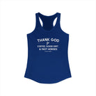 Thank God for Coffee, Good Dirt & Fast Horses Racerback Tank Tank Top The Cinchy Cowgirl - Print XS Solid Royal